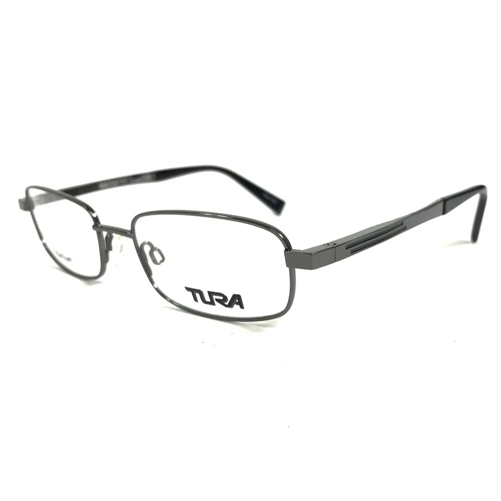 Tura Eyeglasses Frames T124 GUN Gunmetal Rectangle Wire Rim Titanium 53-18-145